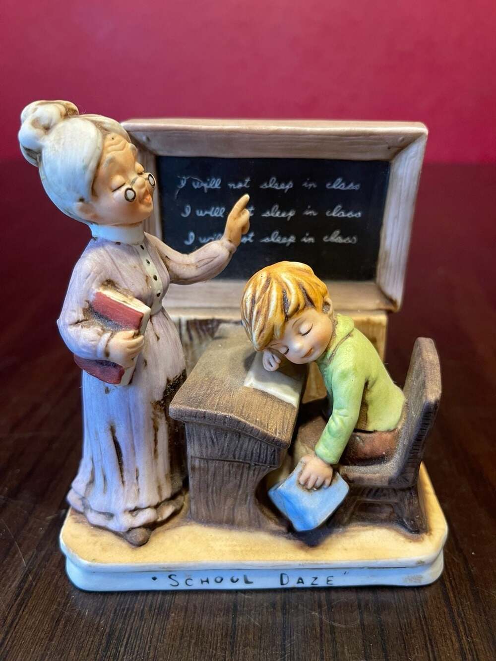 Enesco School Daze Figurine Teacher and Sleeping Student Ceramic 1975